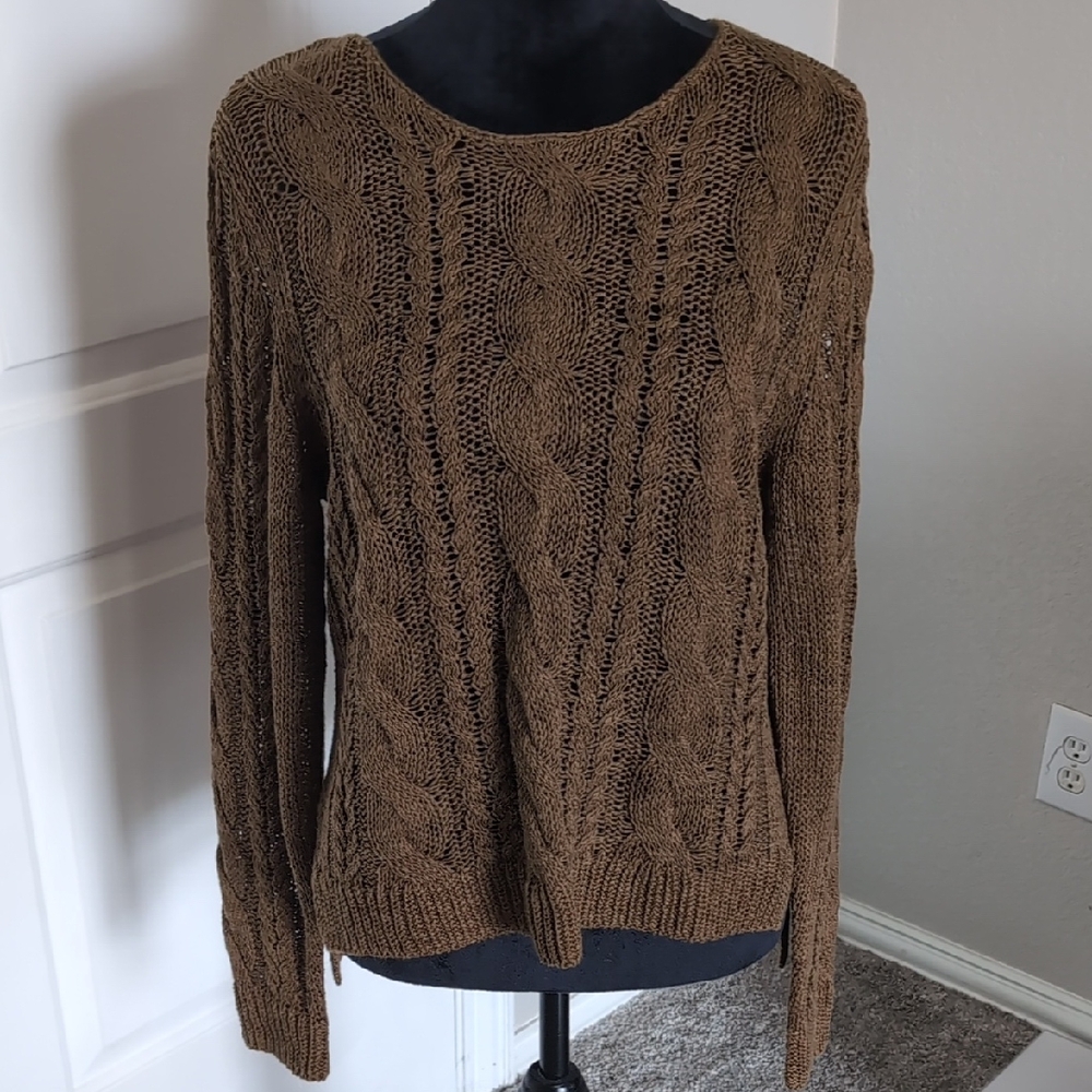 Garnet Hill Linen And Organic Cotton Cabled Sweater